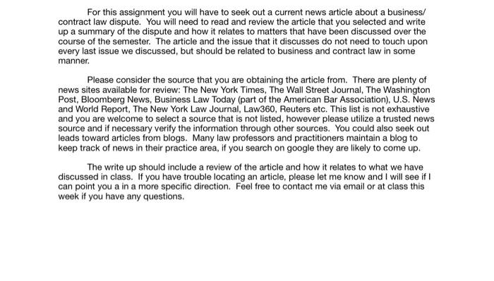 For this assignment you will have to seek out a