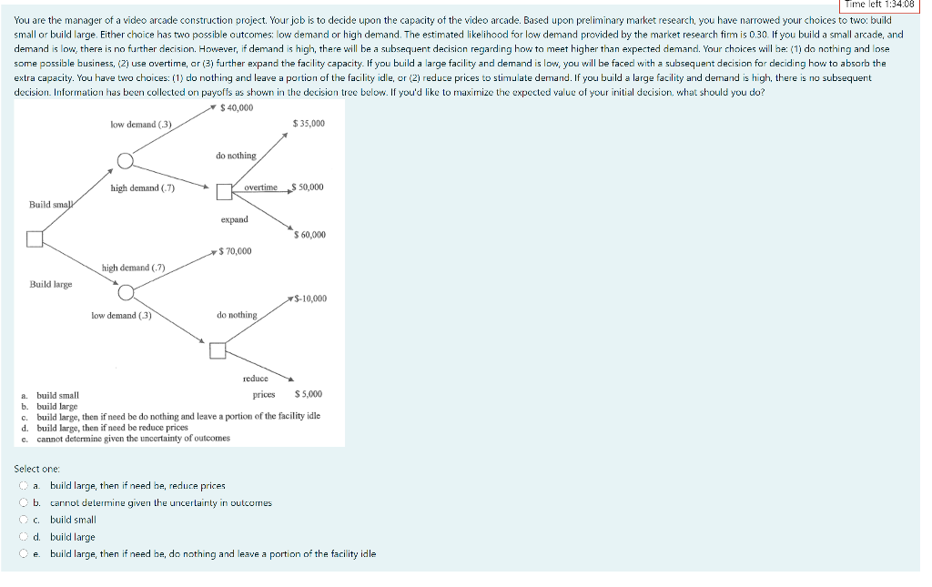 Time left 1:34:08 You are the manager of a video