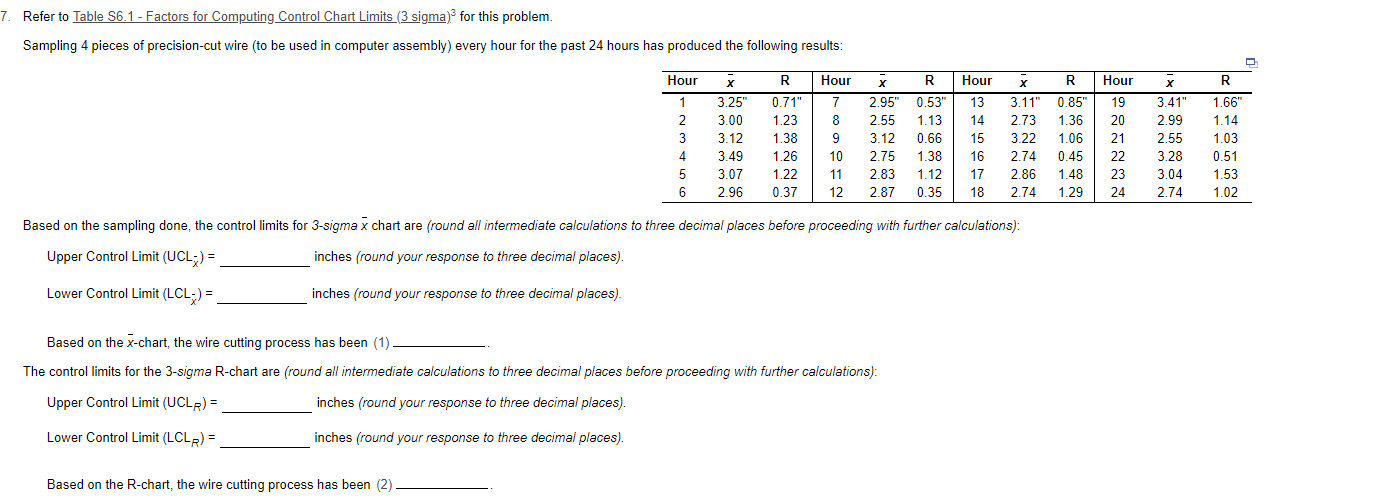 7. Refer to Table 56.1 - Factors for Computing