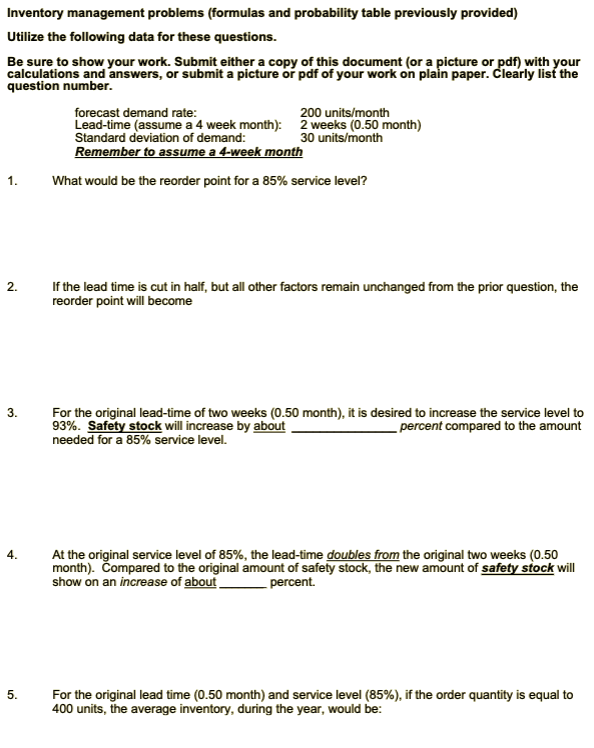 Question #5 please! Inventory management problems