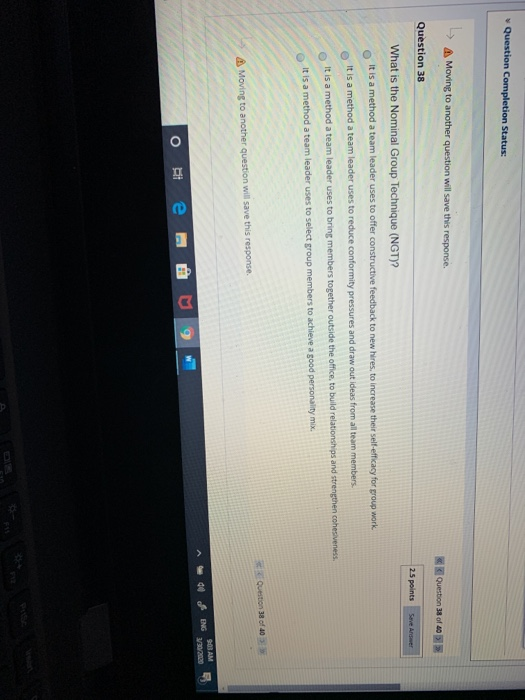 Question Completion Status: A Moving to another