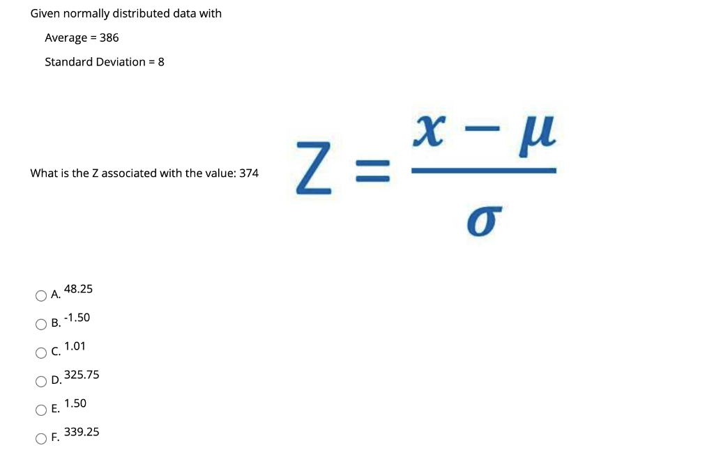 Given normally distributed data with Average =