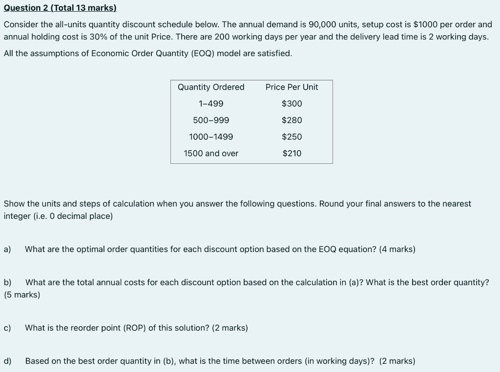 Question 2 (Total 13 marks) Consider the