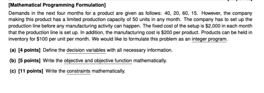 [Mathematical Programming Formulation] Demands in