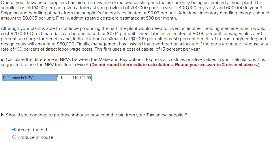 One of your Taiwanese suppliers has bid on a new