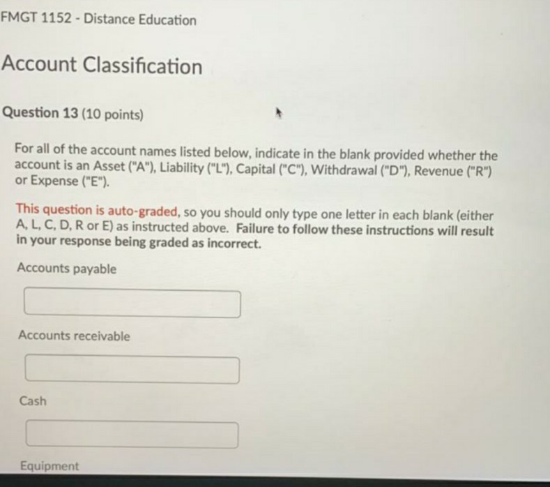 FMGT 1152 - Distance Education Account