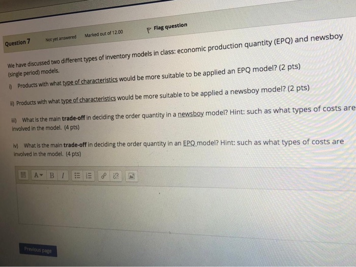 p Flag question Marked out of 12.00 Not yet