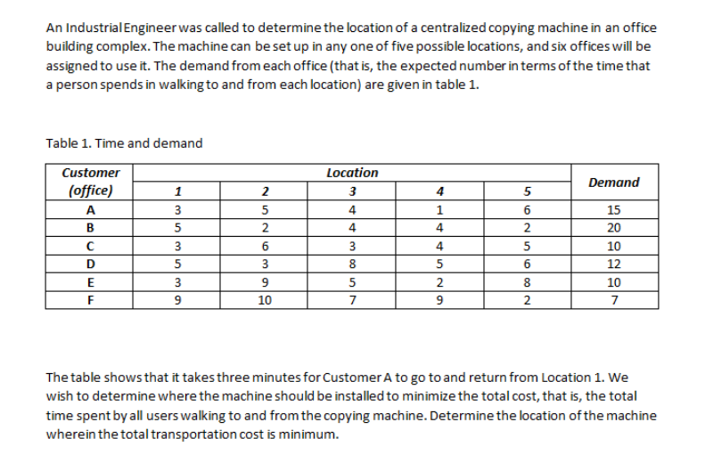 An Industrial Engineer was called to determine