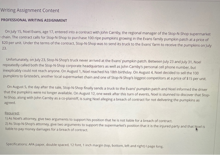 Writing Assignment Content PROFESSIONAL WRITING