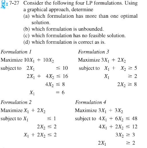 Consider the following four LP formulations.