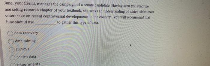 June, your friend, manages the campaign of a