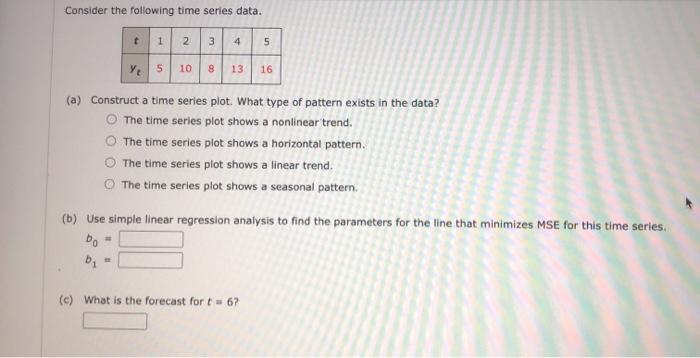 Consider the following time series data. 1 2 3 4