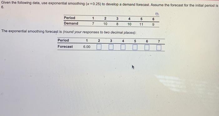 Given the following data, use exponential