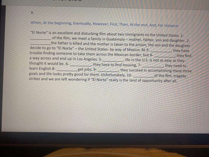 TRANSITIONS EXERCISE Transitions are words and