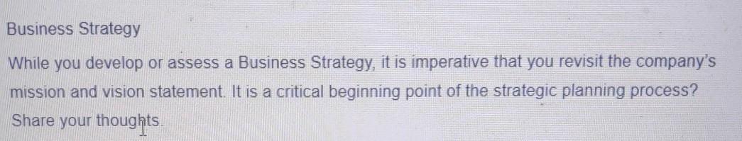 Business Strategy While you develop or assess a