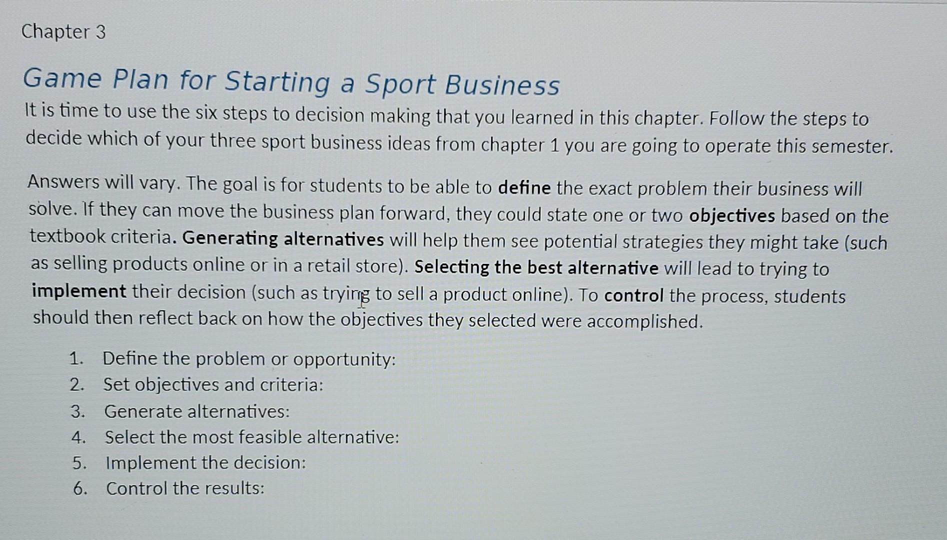 Chapter 3 Game Plan for Starting a Sport Business