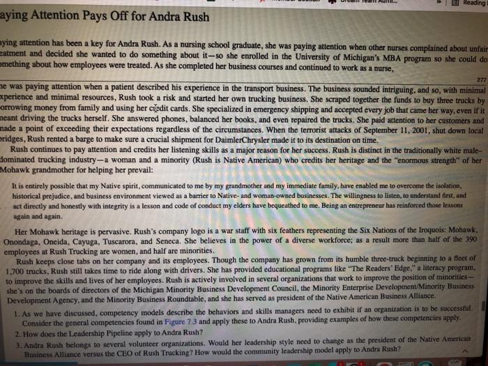 Reading aying Attention Pays Off for Andra Rush