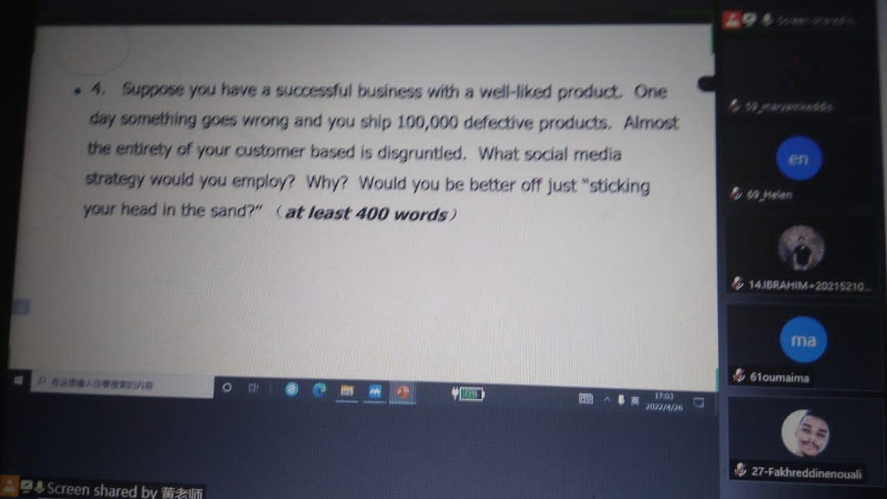 4. Suppose you have a successful business with a