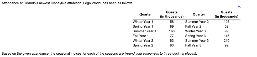 Season Index Spring __ Summer __ Fall __ Winter