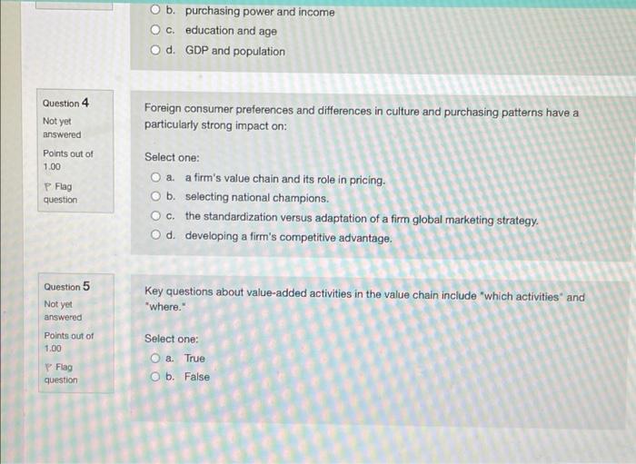 Question 4 Not yet answered Points out of 1.00 P