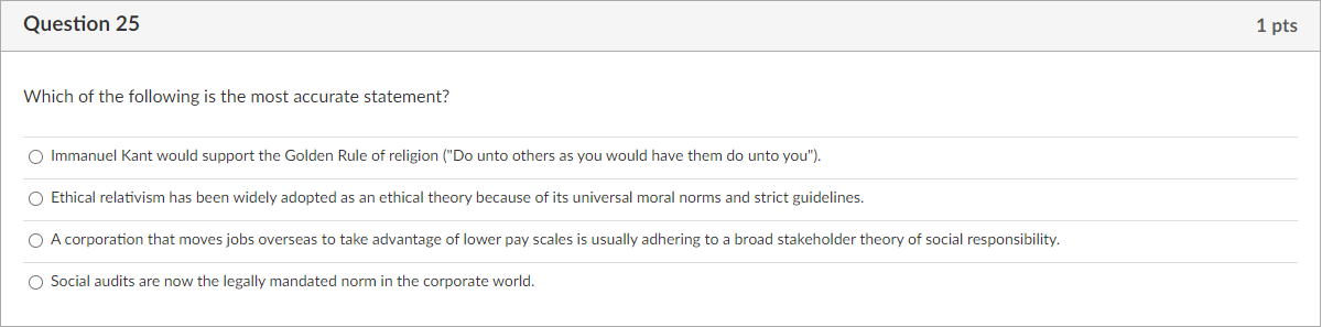 Question 25 Which of the following is the most