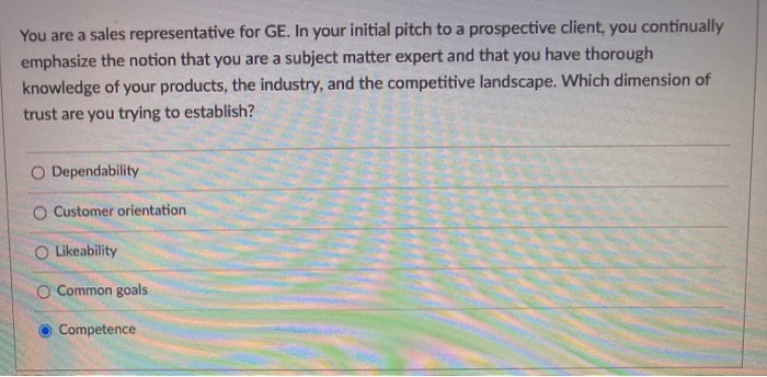 You are a sales representative for GE. In your