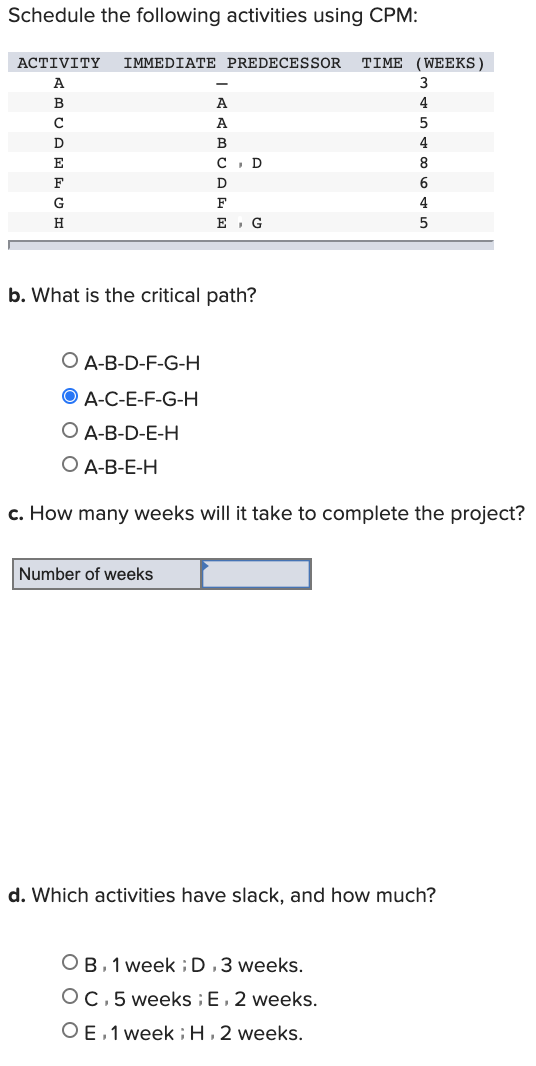Business Law: Schedule the following activities