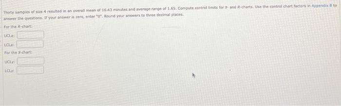 Thirty samples of size 4 resulted in an overall