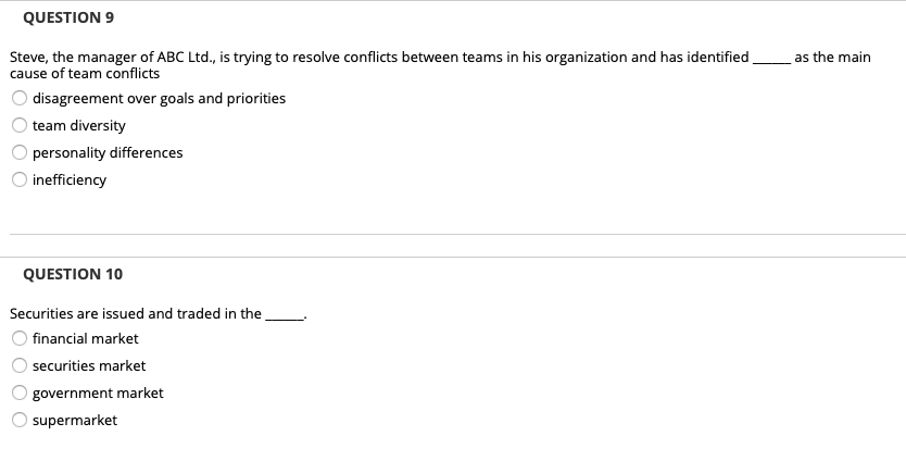 QUESTION 9 as the main Steve, the manager of ABC