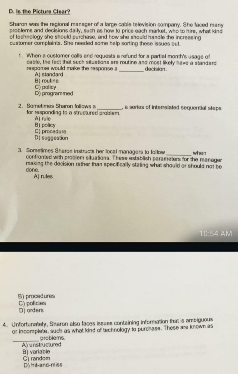 D. Is the Picture Clear? Sharon was the regional