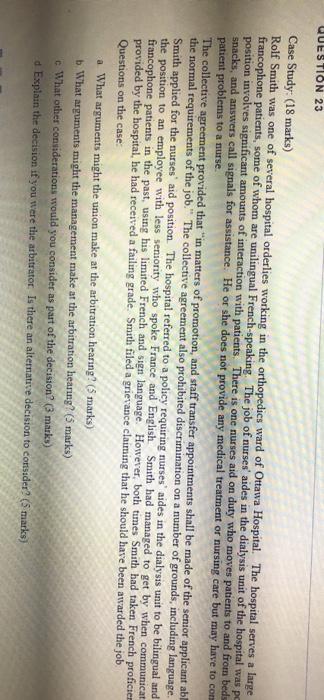 UUESTION 23 Case Study: (18 marks) Rolf Smith was