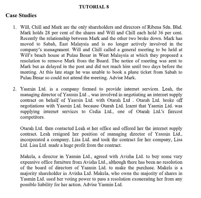 Business law related subject TUTORIAL 8 Case