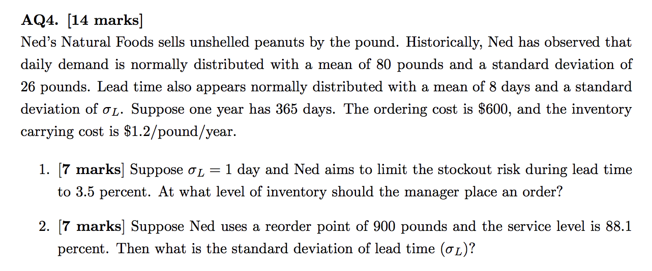 AQ4. [14 marks] Ned's Natural Foods sells