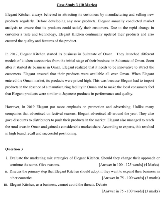 Case Study 3 (10 Marks) Elegant Kitchen always