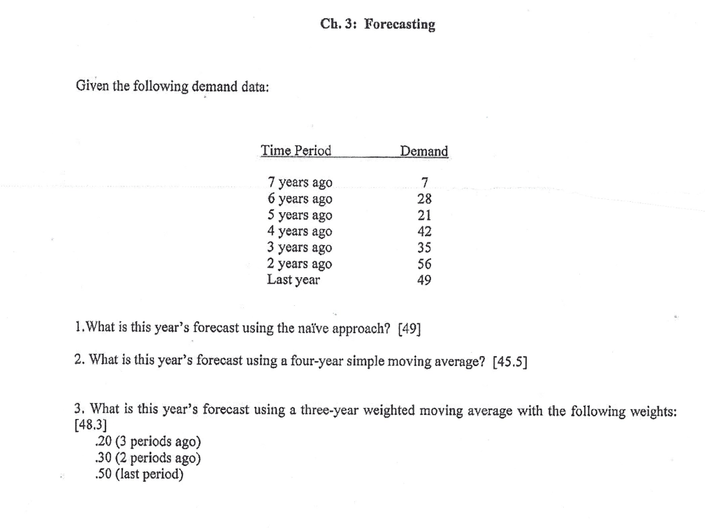 Ch. 3: Forecasting Given the following demand