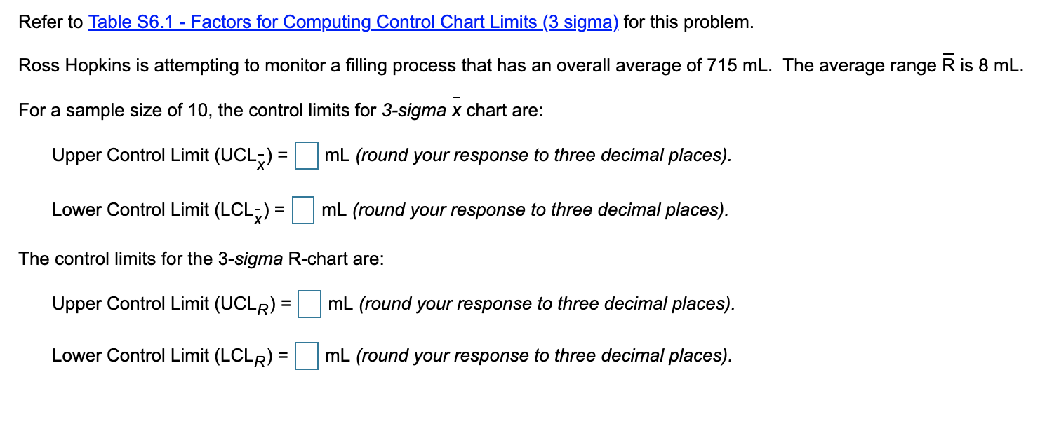 Refer to Table 56.1 - Factors for Computing