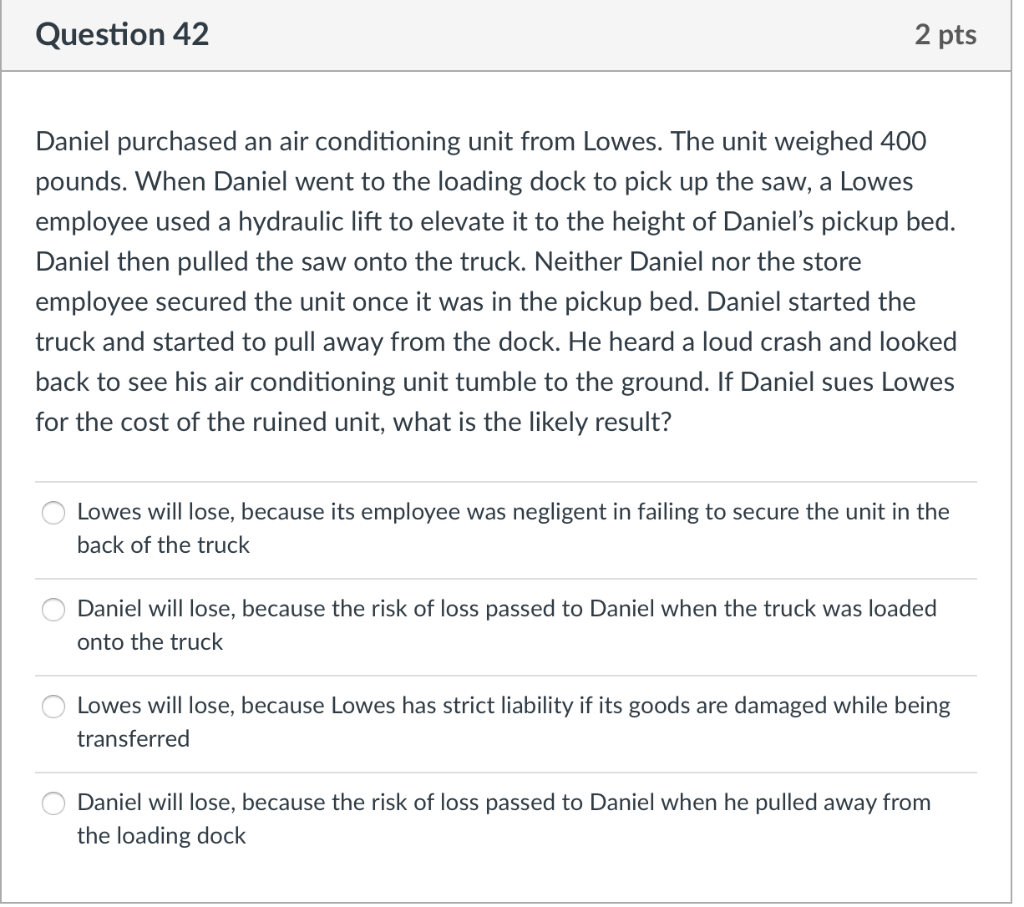Question 42 2 pts Daniel purchased an air