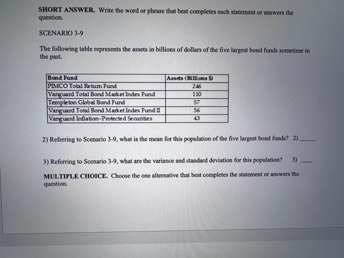 SHORT ANSWER. Write the word or phrase that best