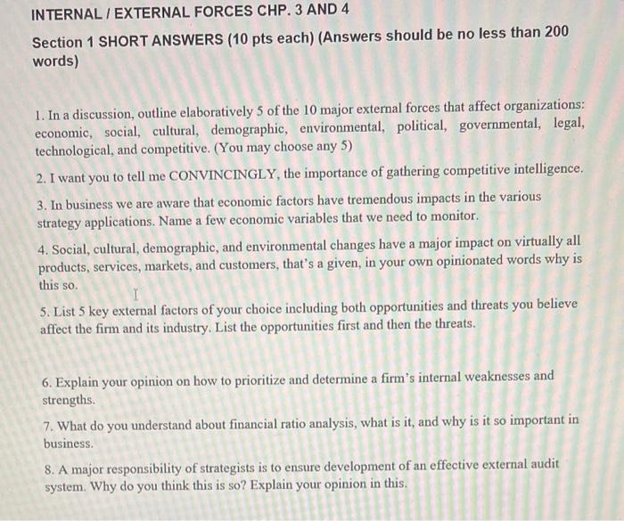 please help! INTERNAL / EXTERNAL FORCES CHP. 3