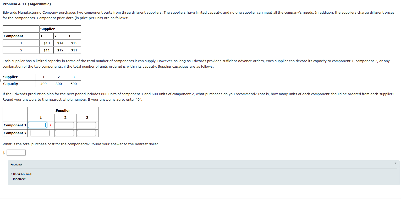 Problem 4-11 (Algorithmic) Edwards Manufacturing