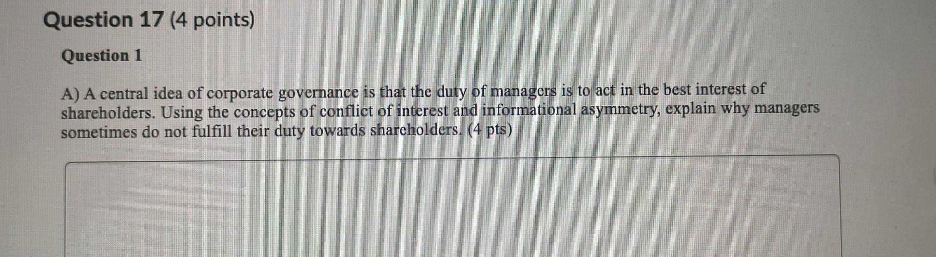 Question 17 (4 points) Question 1 A) A central