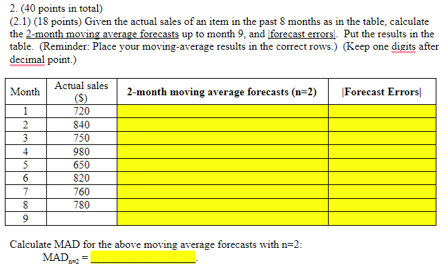 2. (40 points in total) (2.1) (18 points) Given