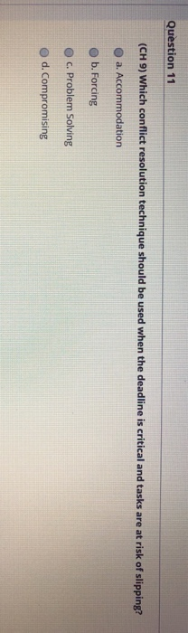 Question 11 (CH 9) Which conflict resolution