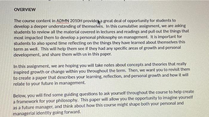 reflection paper six pages atleast OVERVIEW The