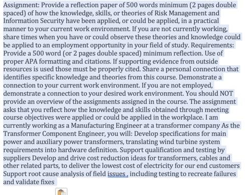 Assignment: Provide a reflection paper of 500