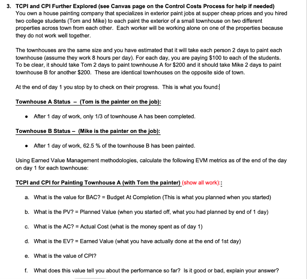3. TCPI and CPI Further Explored (see Canvas page