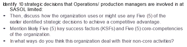 . Identify 10 strategic decisions that