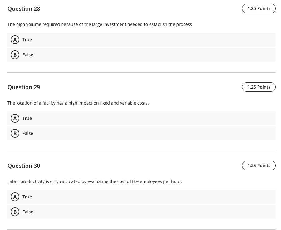 Question 28 1.25 Points The high volume required
