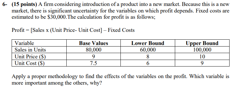 6- (15 points) A firm considering introduction of