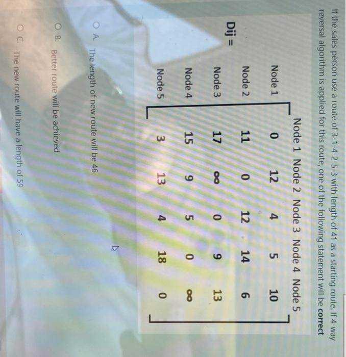 If the sales person use a route of 3-1-4-2-5-3